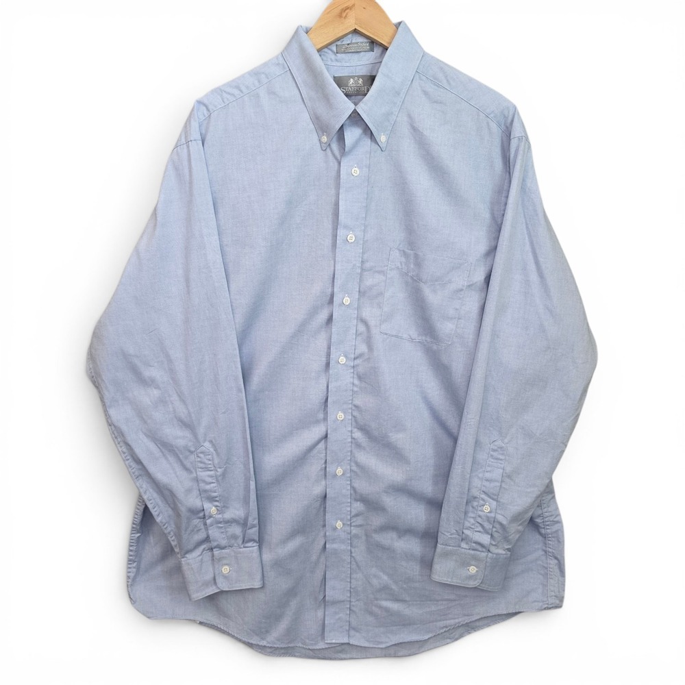 Stafford Dress Shirt Mens 17.5 35 Big Blue Executive Button Down Pinpoint Oxford
